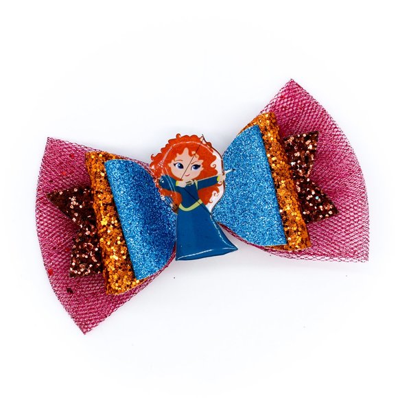 Handmade Merida Scottish Princess Glitter Hair Bow - Picture 3 of 6